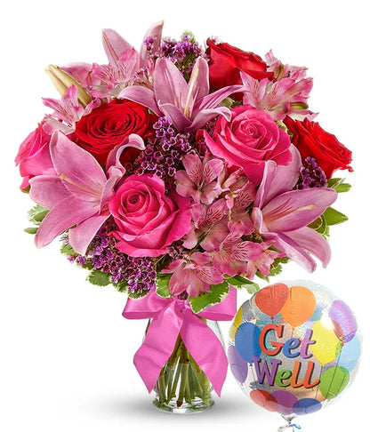 Lily & Rose Bouquet with Get Well Balloon